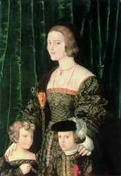 Johana Šílená Kastilská (1479-1555), mladý Karel V. (1500-58) a jeho sestra.
